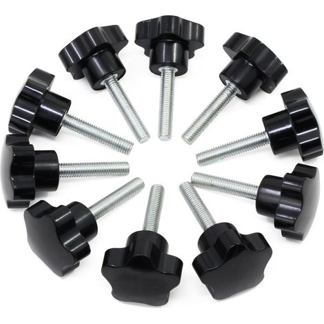 MINKUROW M8x40 Manija de abrazadera de tuerca de rosca hembra, perillas de mano en forma de estrella Perilla de abrazadera de manija de tornillo de plástico negro para equipo mecánico 10 piezas (1/5)