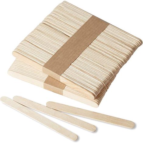 Lot de 100 bâtonnets en bois, spatule en bois, 11,4 cm de long, 1 cm de large, idéale pour les loisirs créatifs, la cire et les crèmes glacées (1/5)