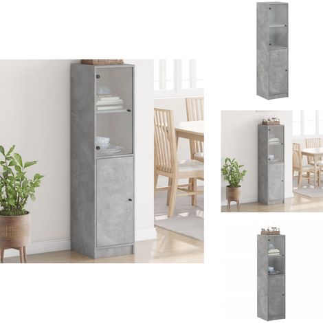 Buffet avec porte en verre gris béton 35x37x142 cm - Buffet Design - Meuble Rangement - Armoire Moderne - Vitrine Ouverte - Mobilier Salon (1/5)