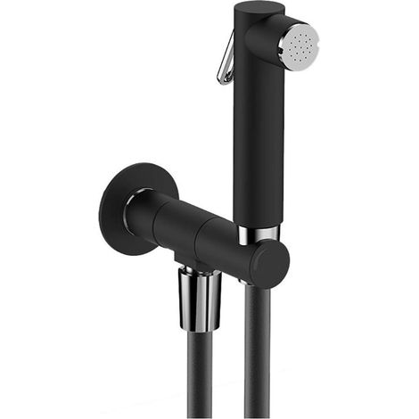 Sapho Anschlussarmaturen - Wandventil mit Bidetbrause, rund, schwarzmatt SG107NE
