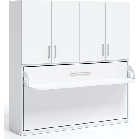 Lit escamotable horizontal 90x190 avec bureau et armoire 4 portes Spako-Couleur Chêne brun-Dimensions Profondeur 34,5 cm (1/5)