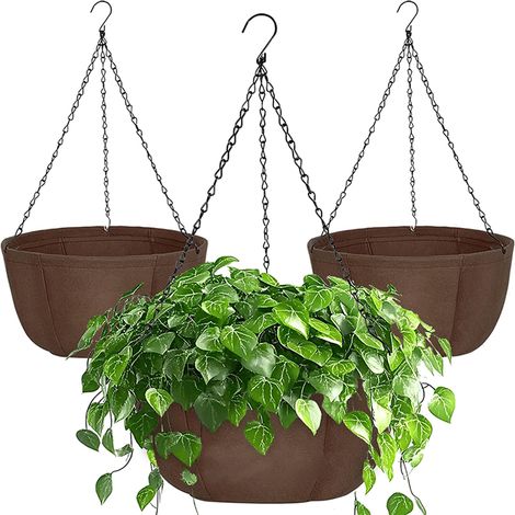 Ensemble de 3 jardinières suspendues – 25 cm (chaîne comprise) – idéal pour décorer les porches, les patios ou les jardins. (1/5)