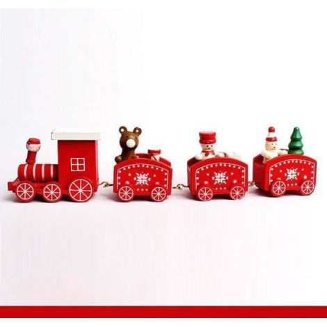 Décoration de fête - - Train de Noël - Bois - Rouge - 21x6x3 cm (1/5)