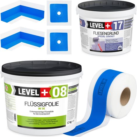 LEVEL+ Dichtset für Duschabdichtung Bad Dichtband Flüssigfolie 12kg SET338 (1/4)