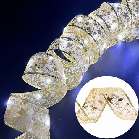 Guirlande lumineuse de Noël,Guirlandes Lumineuses à Ruban Brillant Lumières de Noël à LED de 2m,Decoration Sapin Noel,Arc en Dentelle DIY Décor Arbre De Noël Vacances Intérieur Extérieur,or,Lumière Bl