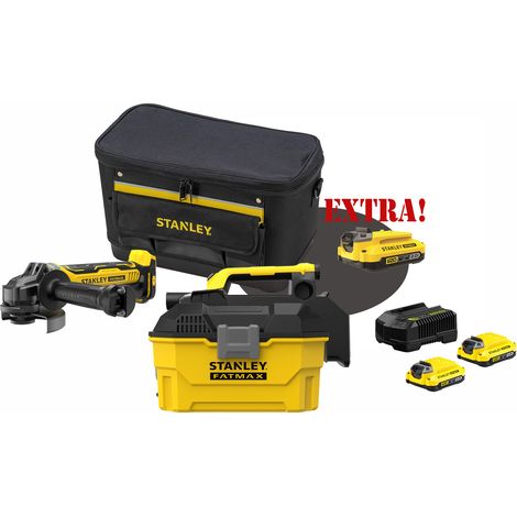 Kit Smerigliatrice a batteria 18V V20 Brushless SFMCG700B + Aspiratore per solidi e liquidi a batteria 18V SFMCV002B V20 + Set energia + EXTRA OMAGGI FATMAXB. STANLEYB.