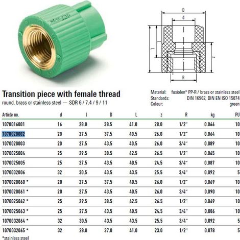 Giunto filettto femmina FUSIOTHERM ø 20X1/2" 1070020002