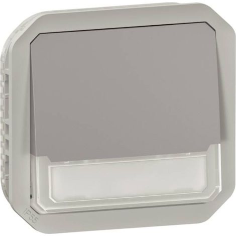 Poussoir NO-NF lumineux - Avec porte-étiquette - Composable - Gris - Plexo - 069544L - Legrand (1/3)