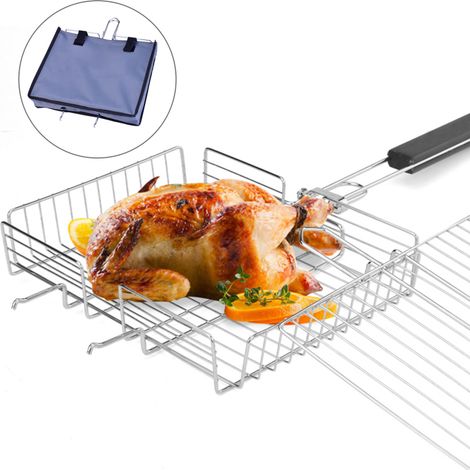 Panier à griller antiadhésif pliable et robuste avec ustensiles de barbecue amovibles et sac de rangement pour viandes, poissons, légumes et steaks. (1/5)