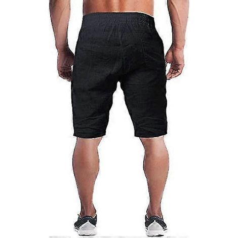 Leinenshorts für Herren, aus leichter, lässiger Baumwolle, ideal für Sport, Fitnessstudio und Yoga – Größe 2XL – Schwarz