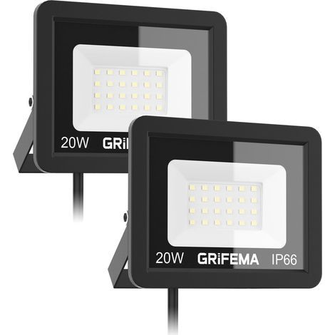 Lot de 2 projecteurs LED d'extérieur 20 W (24 LED) – 2200 lm – Étanche IP66 – Éclairage mural Blanc froid 6000 K – Pour jardin, terrasse, garage et sécurité – Sans prise (1/4)