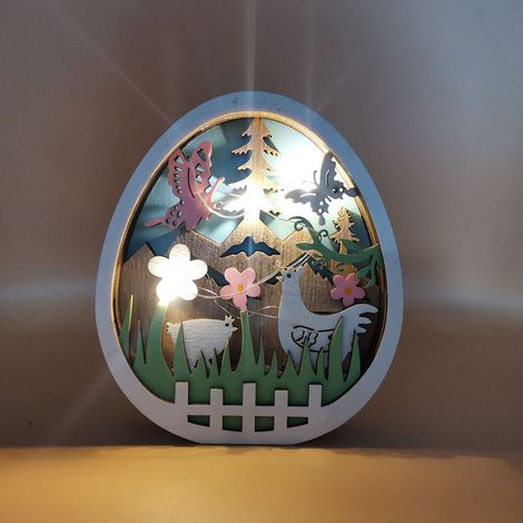Décorations de Pâques en bois, poussins creux, guirlande lumineuse, œuf sculpté, artisanat fait main, sculpture, décoration de bureau (1/5)