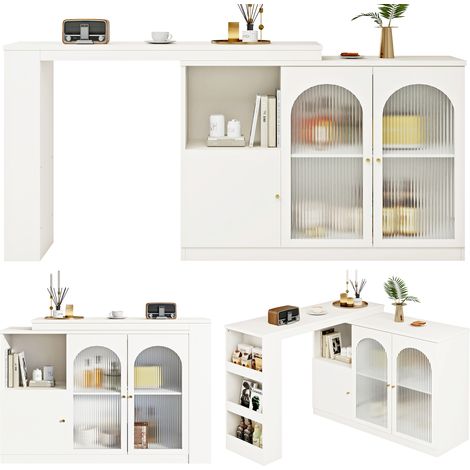 Table-bar rotative à 360° (corps principal 120 x 40 x 97 cm), meuble de salle à manger et bar blanc moderne et simple, meuble de rangement multifonction avec porte vitrée (1/5)