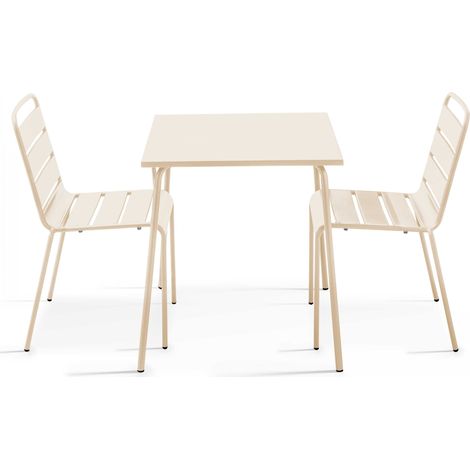 Ensemble table de jardin carrée et 2 chaises acier ivoire - Palavas (1/5)