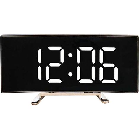 Longziming - Réveil numérique avec grand écran LED, veilleuse à intensité variable, silencieux et fonction snooze, design moderne et incurvé, lumière blanche. (1/5)