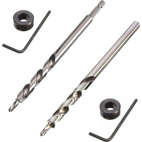 2 Pcs 9.5mm Foret de Trou de Poche 6.35mm Tige Hexagonale et Tige Ronde Foret Fraise Meche Etage pour Gabarit de Perçage Guide Percage (1/5)