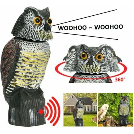 Effaroucheur d'oiseau réaliste tête rotative son hibou rôdeur leurre répulsif Protection antiparasitaire épouvantail jardin cour déplacer, (1/5)