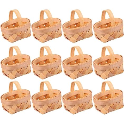 Pack of 12 Series Wood Chips Mini Baskets Woven Hand Baskets Ornaments Storage Box for Sweets (1/5)