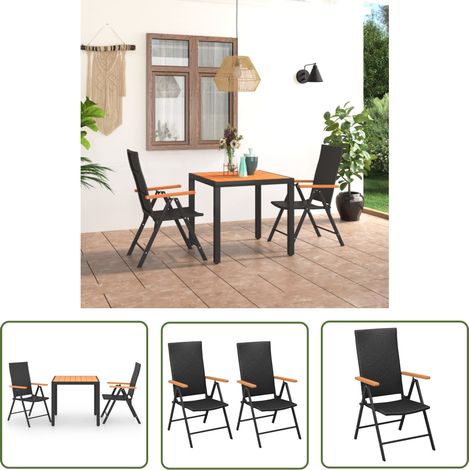 The Living Store Ensemble à manger de jardin 3 pcs noir et marron - Salon De Jardin - Meuble De Jardin - Set De Salon De Jardin - Table Et Chaises - Table Basse (1/5)