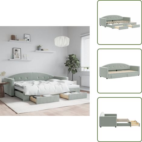 Tagesbett Ausziehbar mit Schubladen Hellgrau 80x200 cm Samt - Ausziehbares Tagesbett - Ausziehbare Tagesbetten - Schlafbett - Gästebett (1/5)