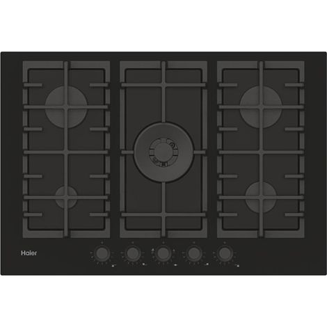 Haier Series 2 HAVG75S2BPB Piano Cottura a Gas Da Incasso 5 Fuochi 74,5 cm Vetro Temperato Nero