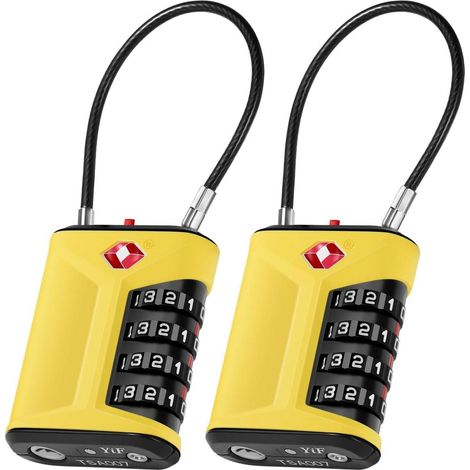 TSA Gepäckschloss mit 4-stelligem Zahlenschloss, flexibles Kabel, 2 Stück, Gelb (1/5)