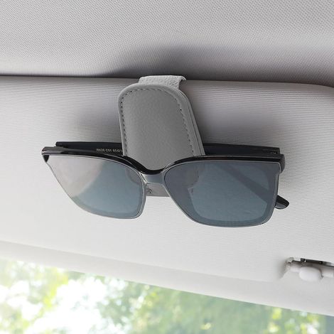 Sonnenbrillenhalter Auto Leder mit Magnet für Sonnenblende Dunkelgrau (1/5)