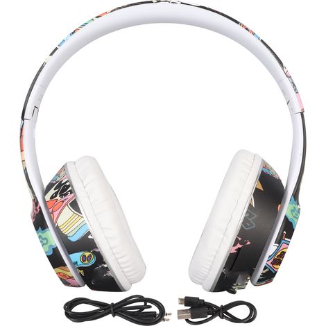 Casque Bluetooth Graffiti HiFi Stéréo avec Micro Intégré, prise en charge carte mémoire et entrée ligne, écouteurs sans fil RGB lumineux pour PC (1/5)