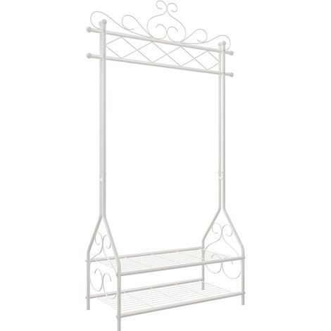 Portemanteau étagère beige en fer thermolaqué – Dimensions 92 x 41 x 173 cm – Charge max. 25 kg – Pour rangement vêtements et accessoires – Tresice France (1/5)