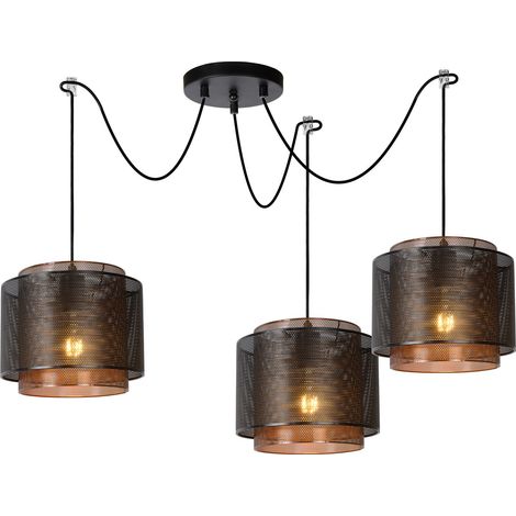 Suspension Lucide Orrin 3xE27 noire en métal dimmable (1/4)