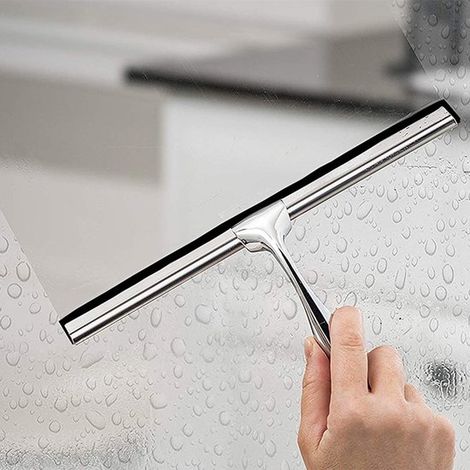 Escobilla de ducha de acero inoxidable de alta calidad,Con gancho autoadhesivo para colgar y moderno acabado plateado,1 unidad (1/4)