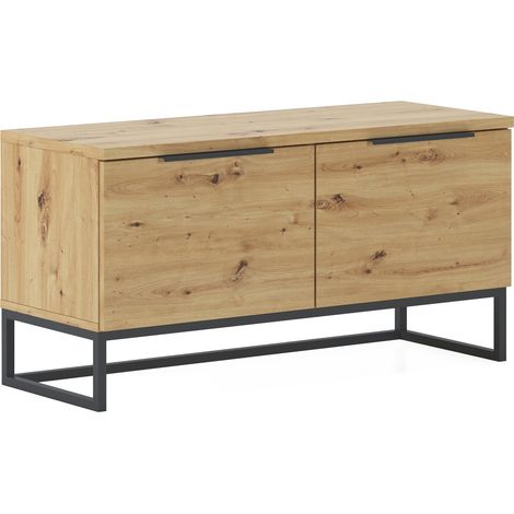 Sitzbank Sciara, Ablagefarbe Braun, Gestell aus Metall, Farbton Eiche Knoten, 98x37x50h cm Braun Eiche Knoten
