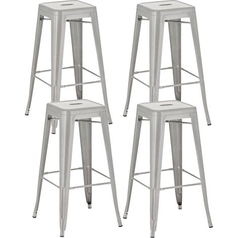 Set di 4 sgabelli da bar in stile industriale con poggiapiedi in metallo argentato TDB10289