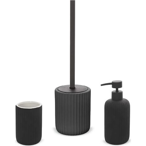 Set accessori bagno 3 pezzi in ceramica nero soft touch Spring