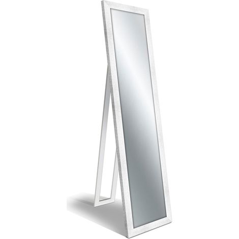 Lupia - Specchio da Terra Moderno BOSTON SHABBY WHITE FLOOR MIRROR 40x160cm, Cornice Legno Ecologico, Regolabile con Cavalletto o Appendibile, Vetro Cristallo Riflettente, Bianco, Legno (1/4)