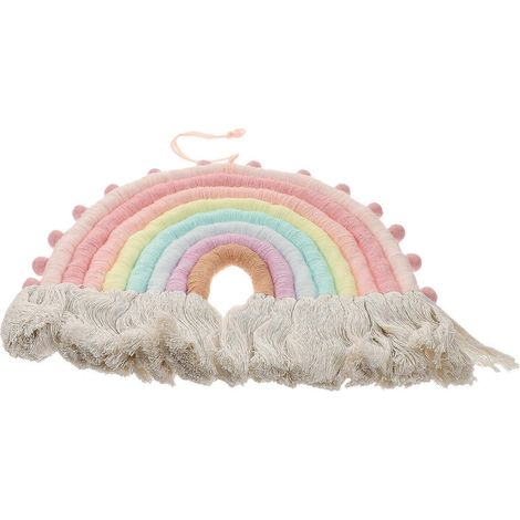 Ensemble de 3 pendentifs arc-en-ciel tissés en fil de coton pour décoration et pompons arc-en-ciel (1/5)