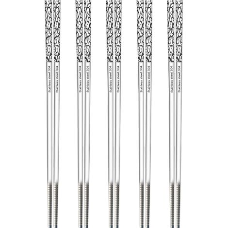 Baguettes En Acier Inoxydable 304 - Non Glissantes - Design Carré - Lavables Au Lave-Vaisselle - Lot De 5 Paires (1/5)