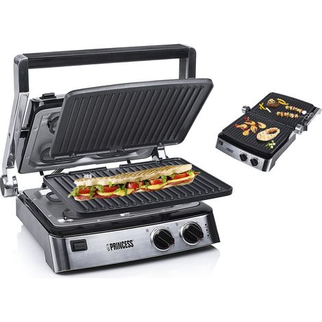 Princess Elektro Kontaktgrill 2 getrennte Temperaturregler Edelstahl, Schwarz (1/5)