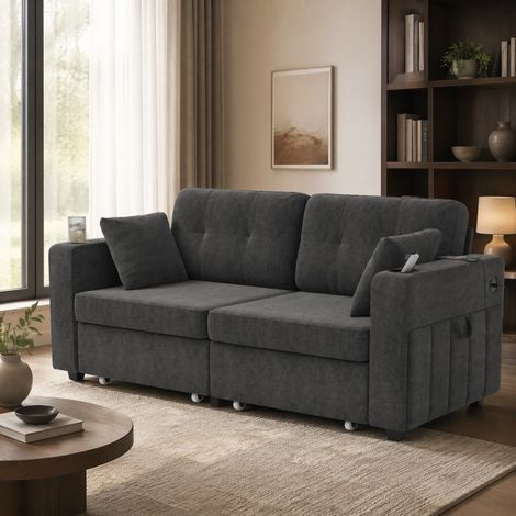 Canapé 172/75/82 cm gris en chenille avec USB et rangements, compact et pratique (1/5)