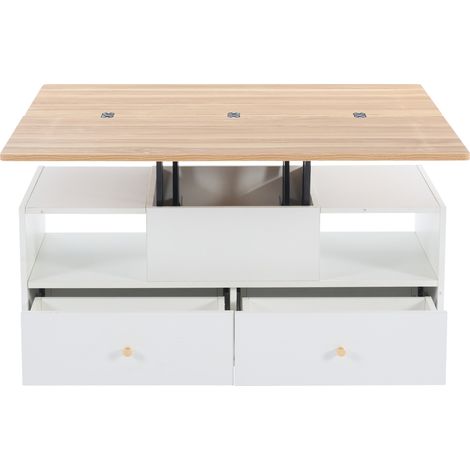 Tavolino da soggiorno sollevabile con piano pieghevole, 4 cassetti, 100 x 50 cm, MDF (1/5)