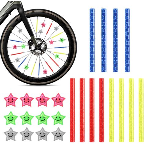Lot de 24 réflecteurs de rayons de vélo Étoiles multicolores Clicker Étoiles réfléchissantes Décoration de vélo