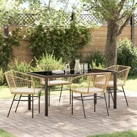 Garten Essgruppe 5 pcs Braun Poly-Rattan (1/5)
