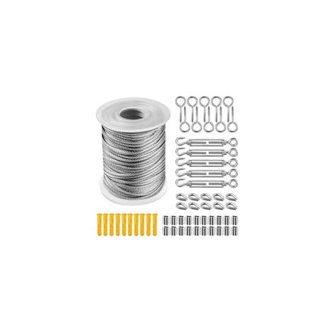(30m) Corde En Acier Inoxydable à Suspendre Kit, CâBle En Acier Inoxydable RevêTu De Nylon, Tendeur Cable Acier Pvc, Pour Corde De Tente, Corde à Linge, Lustre D'ExtéRieur,Jardin