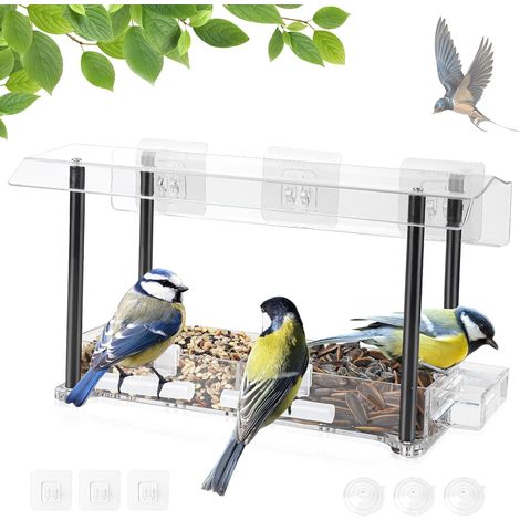 Mangeoire pour oiseaux en plein air, distributeur de graines d'oiseaux en acrylique, maison d'oiseaux étanche à la pluie, fenêtre transparente, mangeoire pour oiseaux sauvages