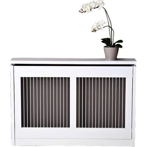 Cache-radiateur 120 cm blanc – Système de tiges frontales – Accès direct avec porte rabattable – Évidement pour plinthe murale – Topkit