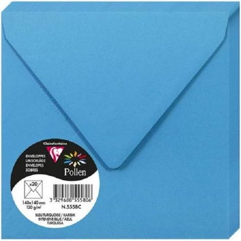Enveloppe - CLAIREFONTAINE - Pollen - 120g - 140x140 mm - Bleu turquoise - Paquet de 20