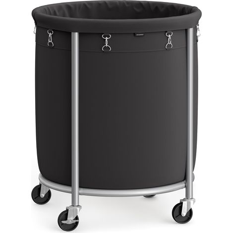 SONGMICS Cesto Portabiancheria con Ruote, Cesta per il Bucato, 170L, Cesto Rotondo con Struttura in Acciaio e Sacco Rimovibile, 4 Ruote e 2 Freni, Nero e Argento RLS001B01 (1/5)