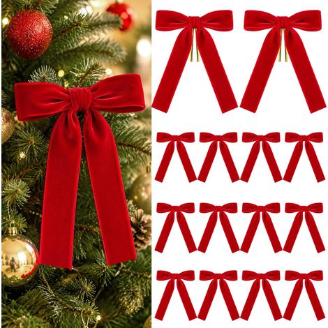 CCYKXA 24 rote Samtschleifen (2,5 cm) mit Drahtverschluss – 13 x 18 cm große Vintage-Weihnachtsschleifen als Ornamente für Weihnachtsdekoration und Geschenkverpackung (1/5)