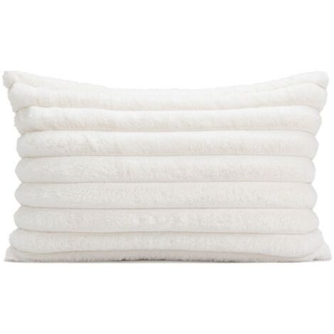Pair Lot de 2 housses de coussin en fausse fourrure à rayures, moelleuses et douces, 40x60 cm, pour chambre, canapé.