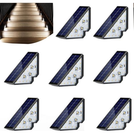 Lot de 8 lampes solaires d'extérieur, idéales pour terrasses, balustrades, escaliers, marches, cours et patios, LED blanches pour décorations de Noël (1/5)